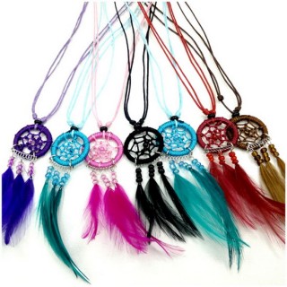 free shipping necklaces pendant dream catcher leather strings